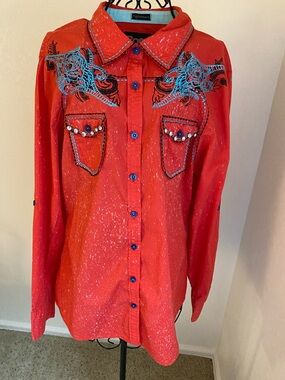 Roar Red Shirt with Light Blue Trim